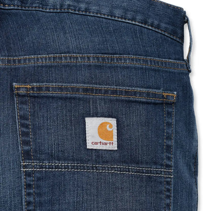 Carhartt relaxed straight jeans in dark blue denim with white patch