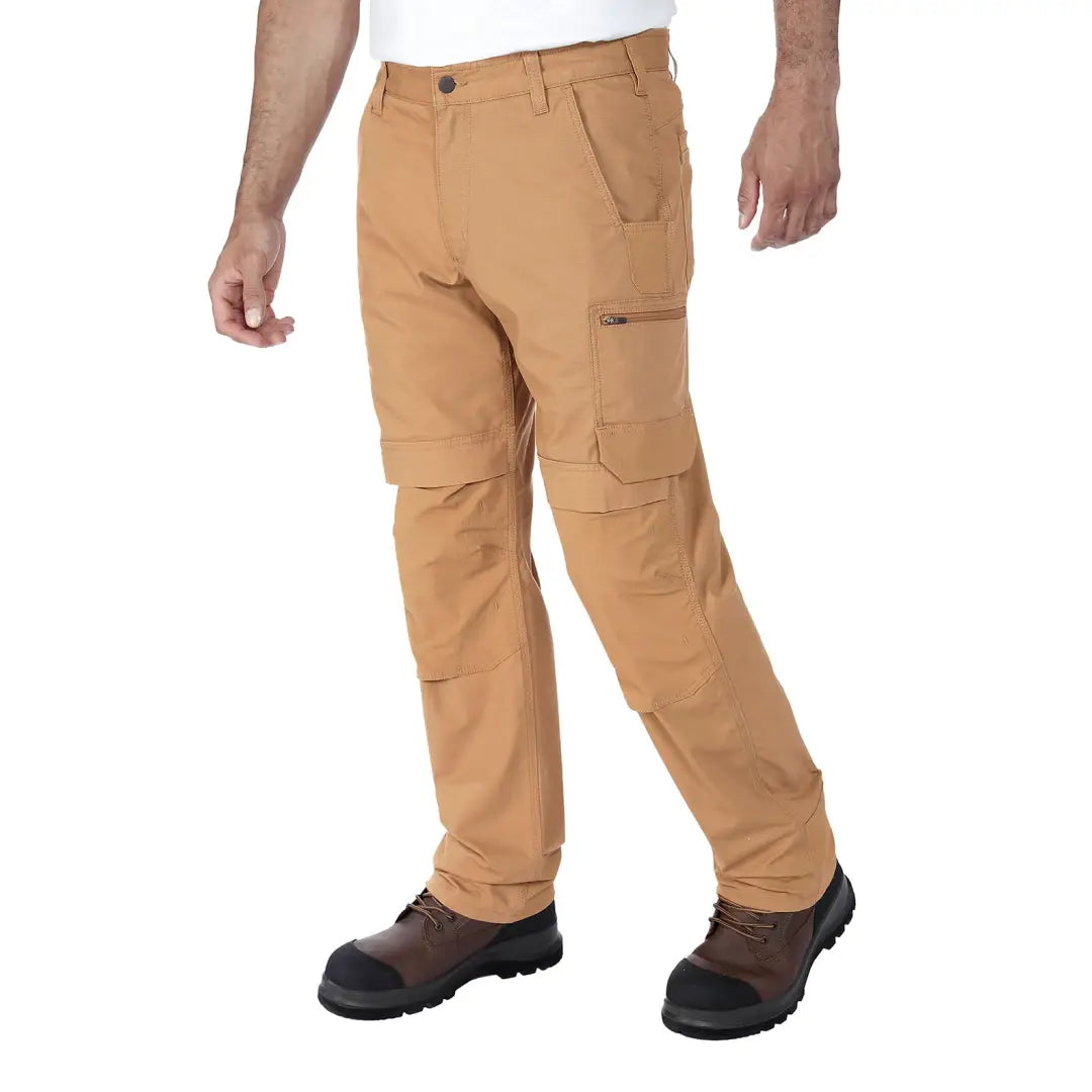 Tan convertible cargo pants from Carhartt, perfect for country clothing and outdoor hunting trips