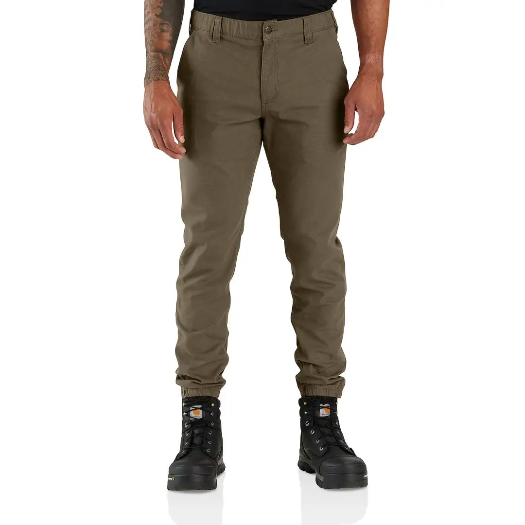 Olive green work pants from Carhartt Relaxed Tapered Rigby Jogger perfect for country clothing and outdoors