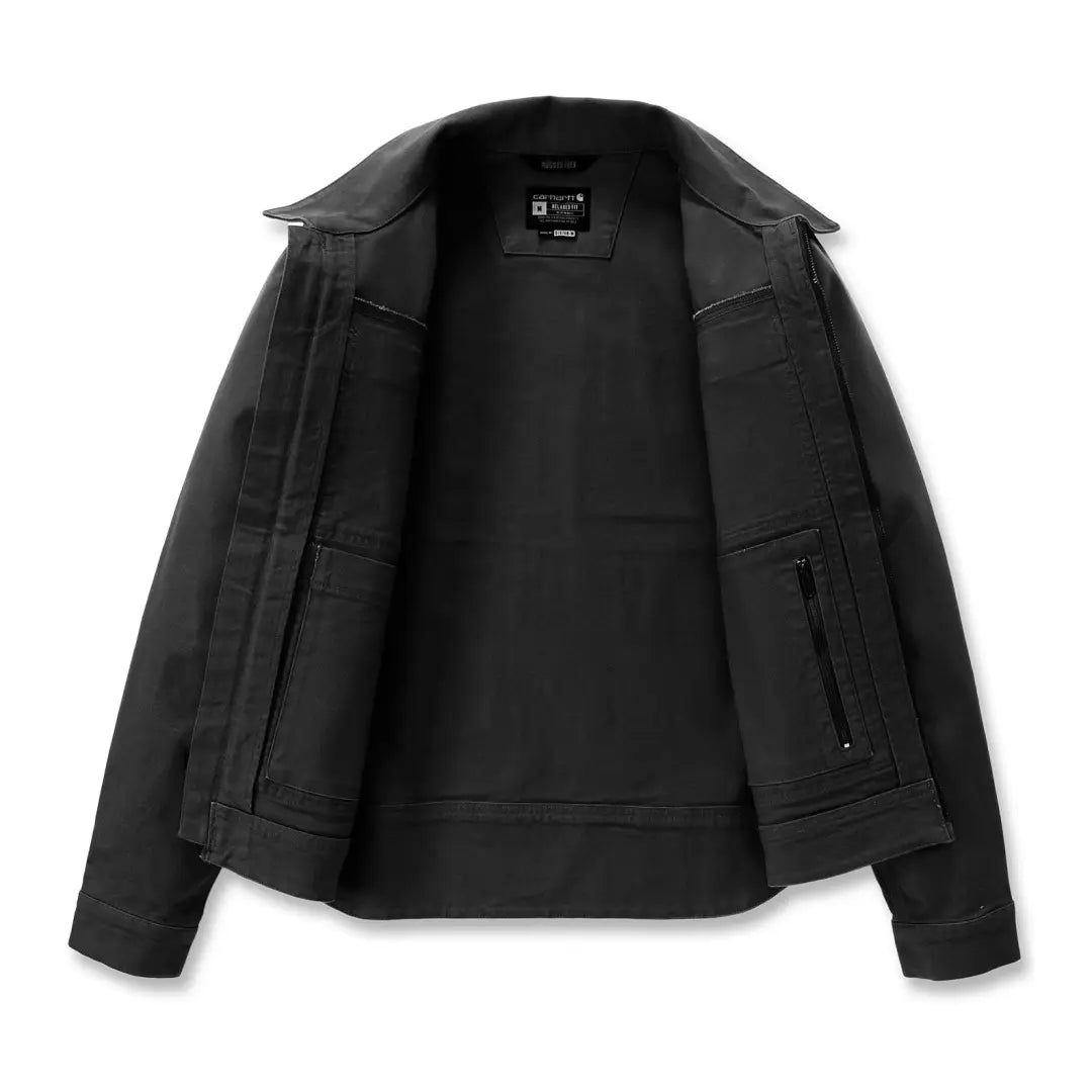 Rugged Carhartt Berwick jacket for hunting outdoors, black duck fabric with pockets