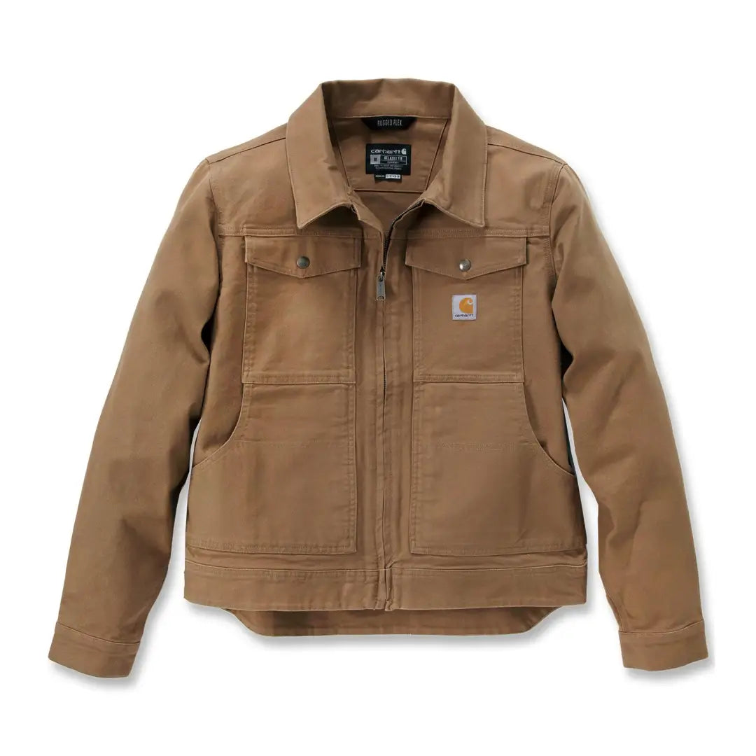 Tan Carhartt rugged flex duck Berwick jacket with pockets and collar