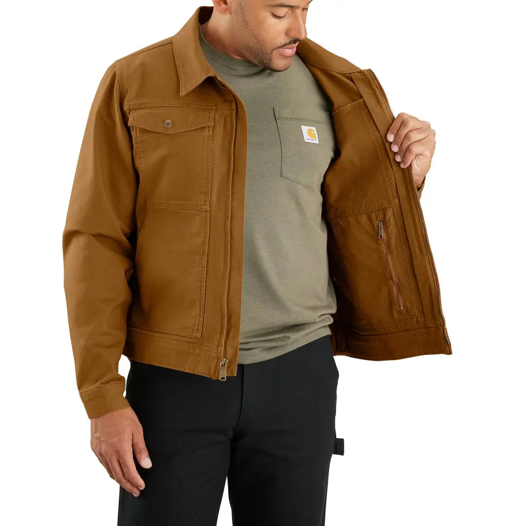 Brown Carhartt Rugged Flex Duck Berwick Jacket with pockets and zipper