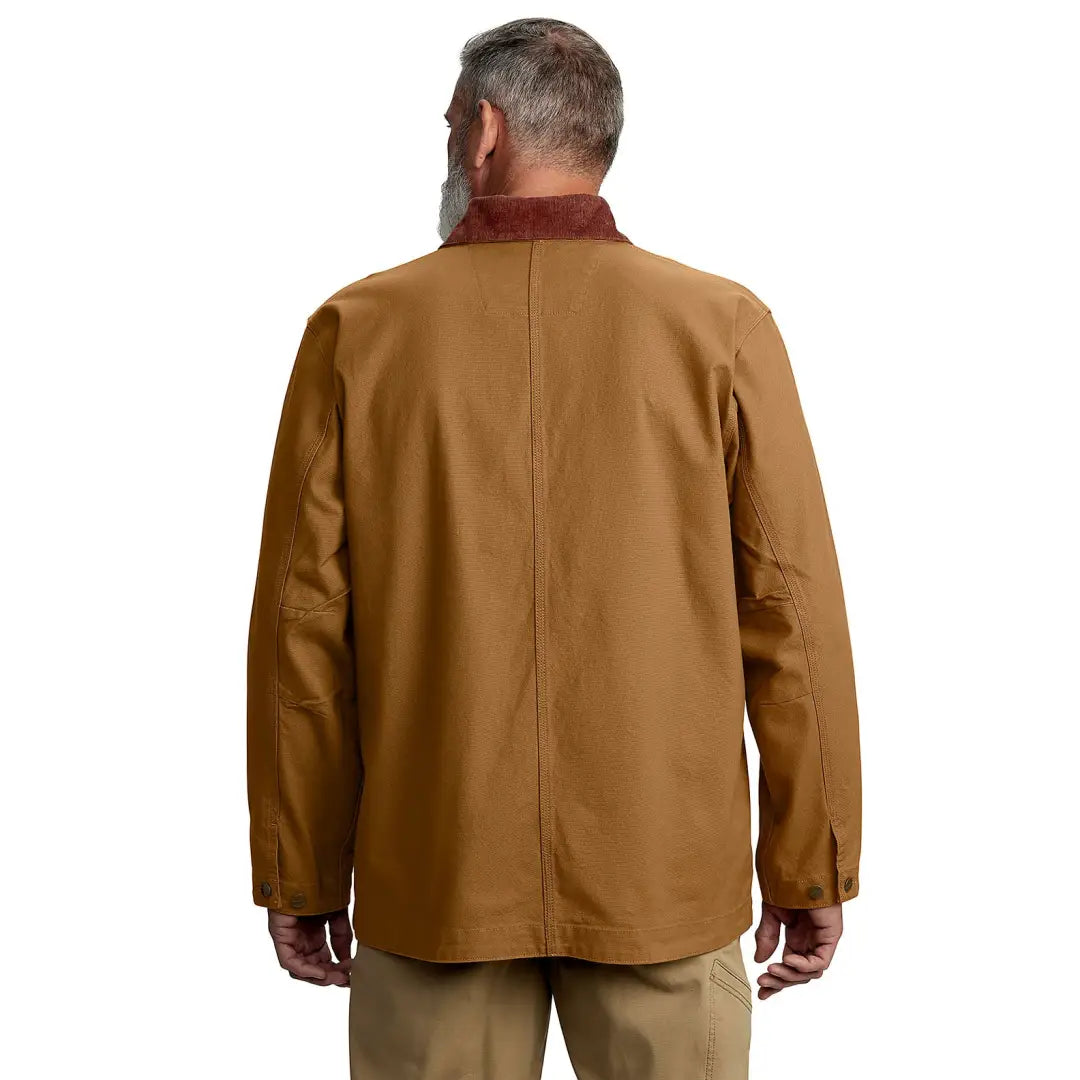 Brown chore coat with corduroy collar from Carhartt Rugged Flex country hunting clothing