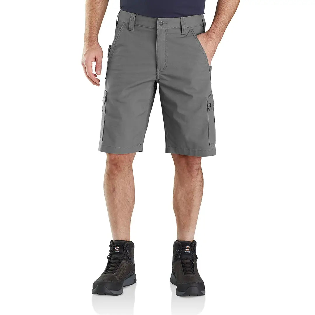 Gray cargo shorts in relaxed fit from Carhartt Rugged for country clothing casuals