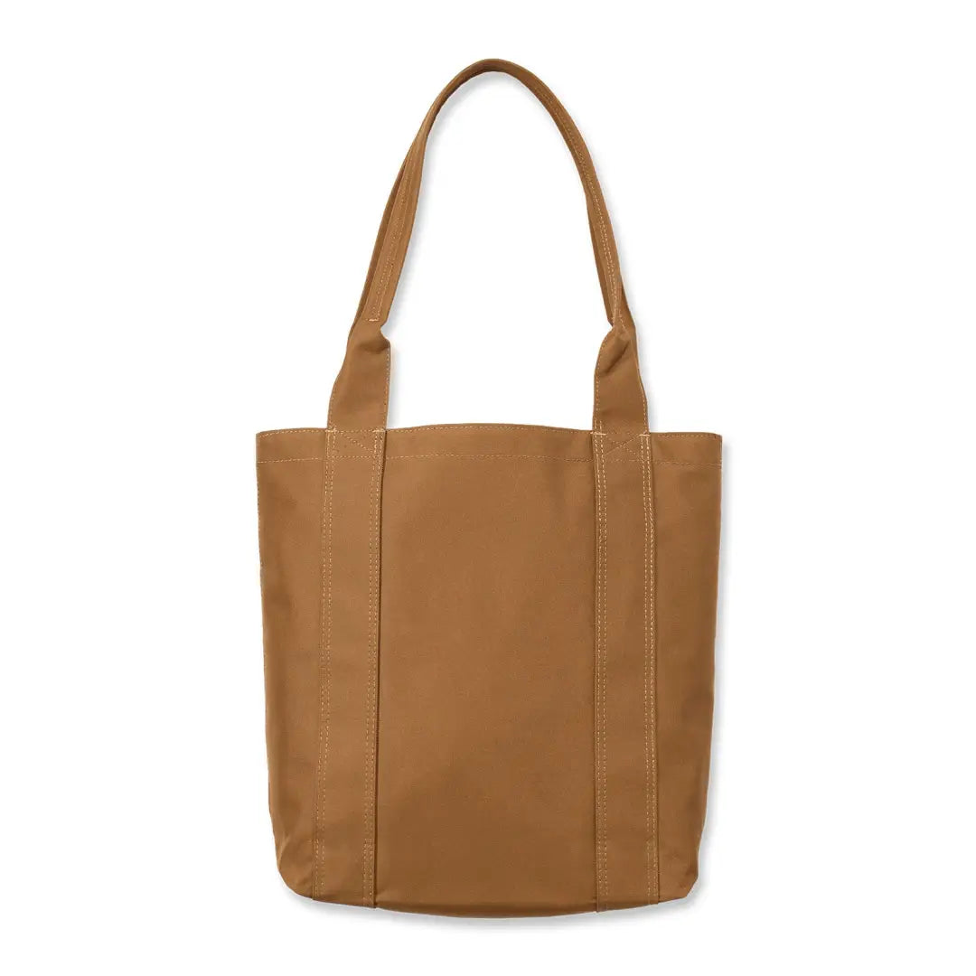 Carhartt Vertical Open Tote Bag in tan canvas with brown leather handles