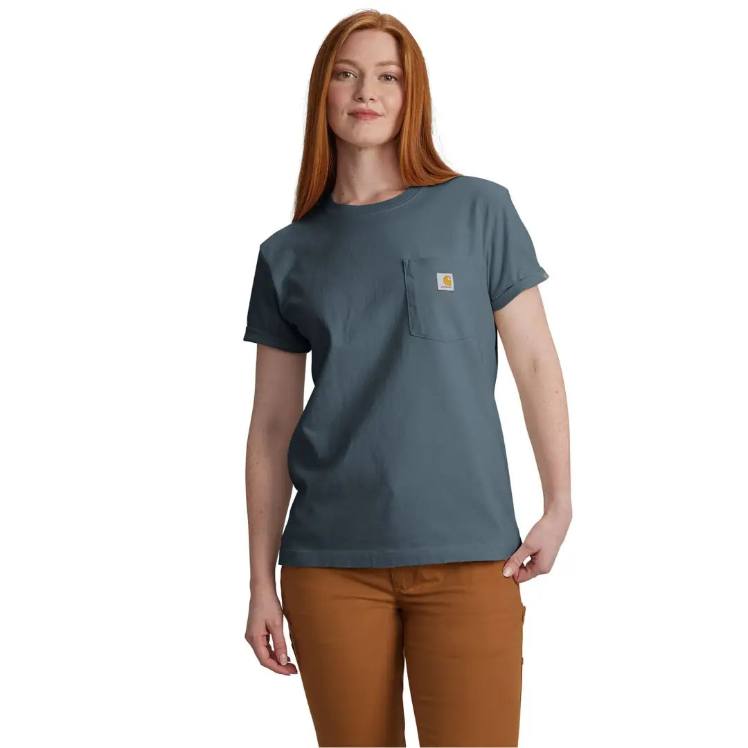 Carhartt Women’s Dearborn Rosie slate blue pocket T-shirt for outdoors