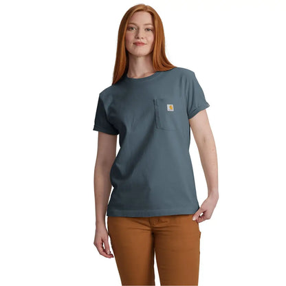 Carhartt Women’s Dearborn Rosie slate blue pocket T-shirt for outdoors