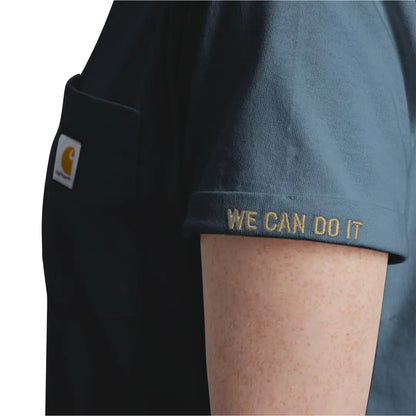 Carhartt womens Dearborn Rosie T-shirt in dark blue with gold We Can Do It sleeve embroidery and white logo patch for country clothing and outdoors