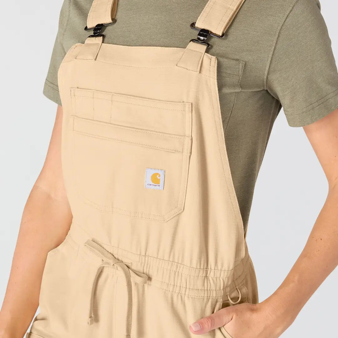Carhartt Womens Force Ripstop Shortall in beige with logo pocket for outdoors