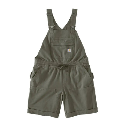 Olive green Carhartt womens Force Ripstop Shortall bib shorts for hunting outdoors