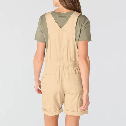 Carhartt womens force ripstop shortall in beige cotton with adjustable straps and side pockets for outdoors hunting