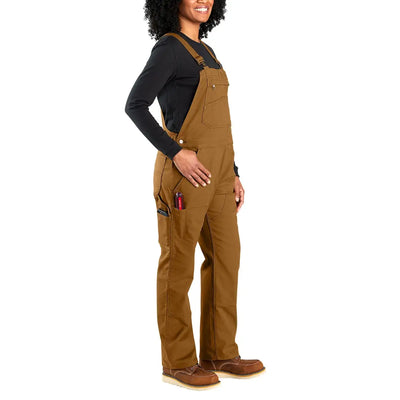 Woman’s brown loose fit canvas bib overall ideal for country clothing and hunting