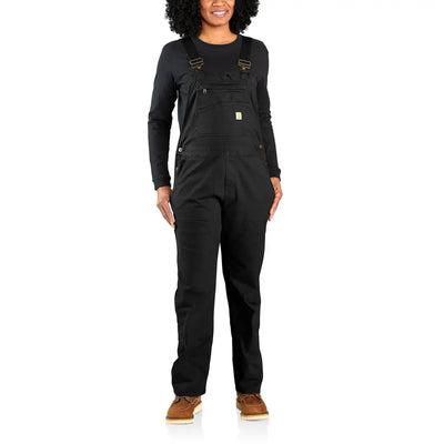 Black loose fit Carhartt Womens Canvas Bib Overall with long-sleeve shirt for country clothing