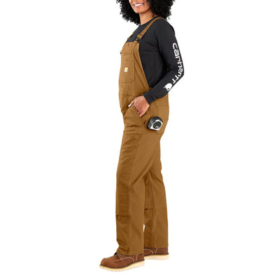 Brown Carhartt overalls in a loose fit, perfect for country clothing and hunting trips