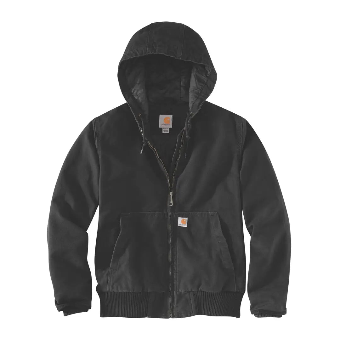 Black hooded zip-up work jacket perfect for country clothing and outdoor adventures
