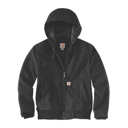 Black hooded zip-up work jacket perfect for country clothing and outdoor adventures