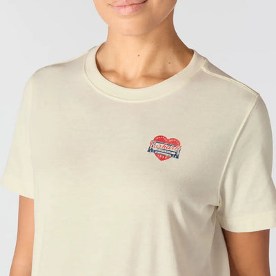 Carhartt womens relaxed heritage t-shirt in cream with red heart logo for outdoors