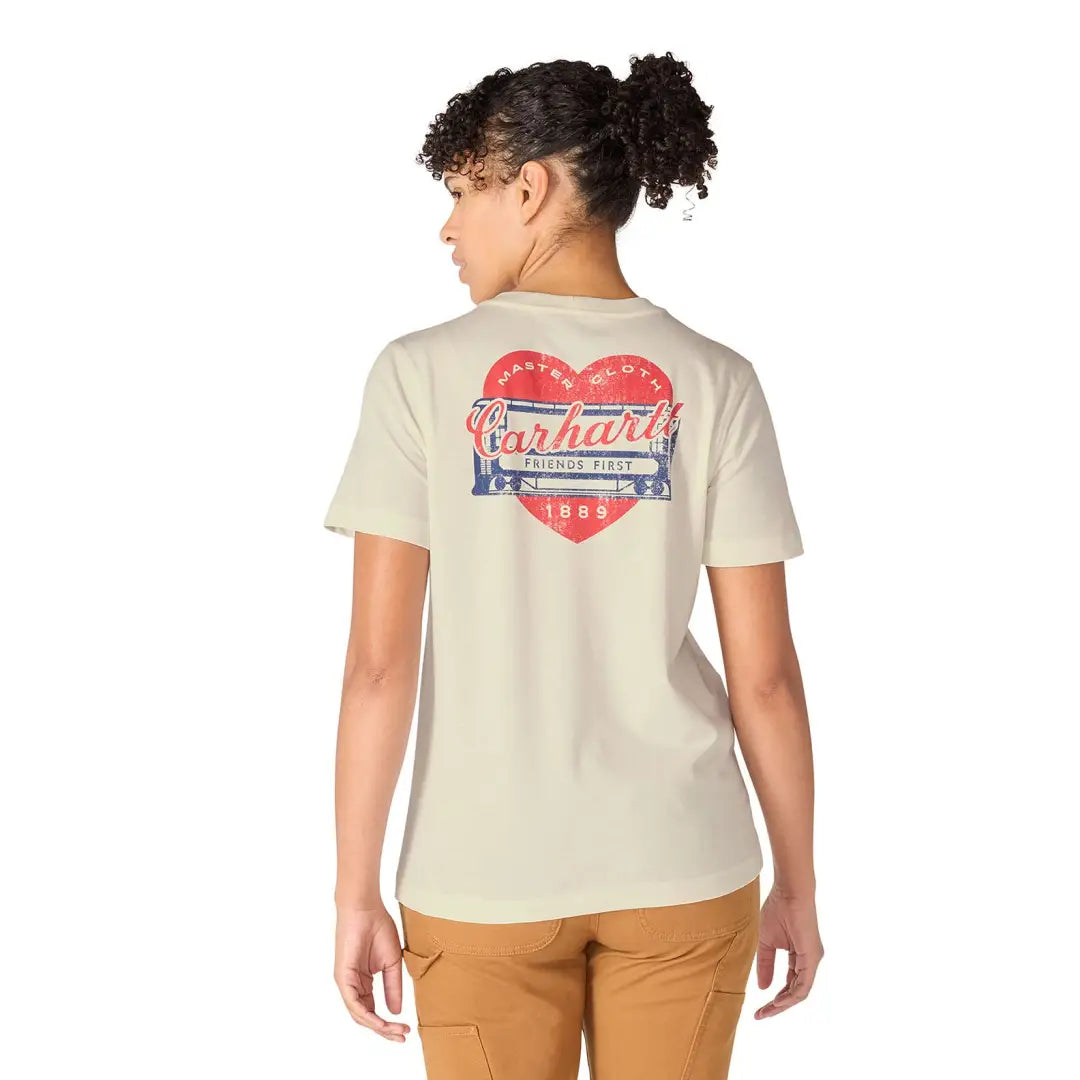 Carhartt womens relaxed heritage t-shirt in beige with red blue heart graphic for outdoors