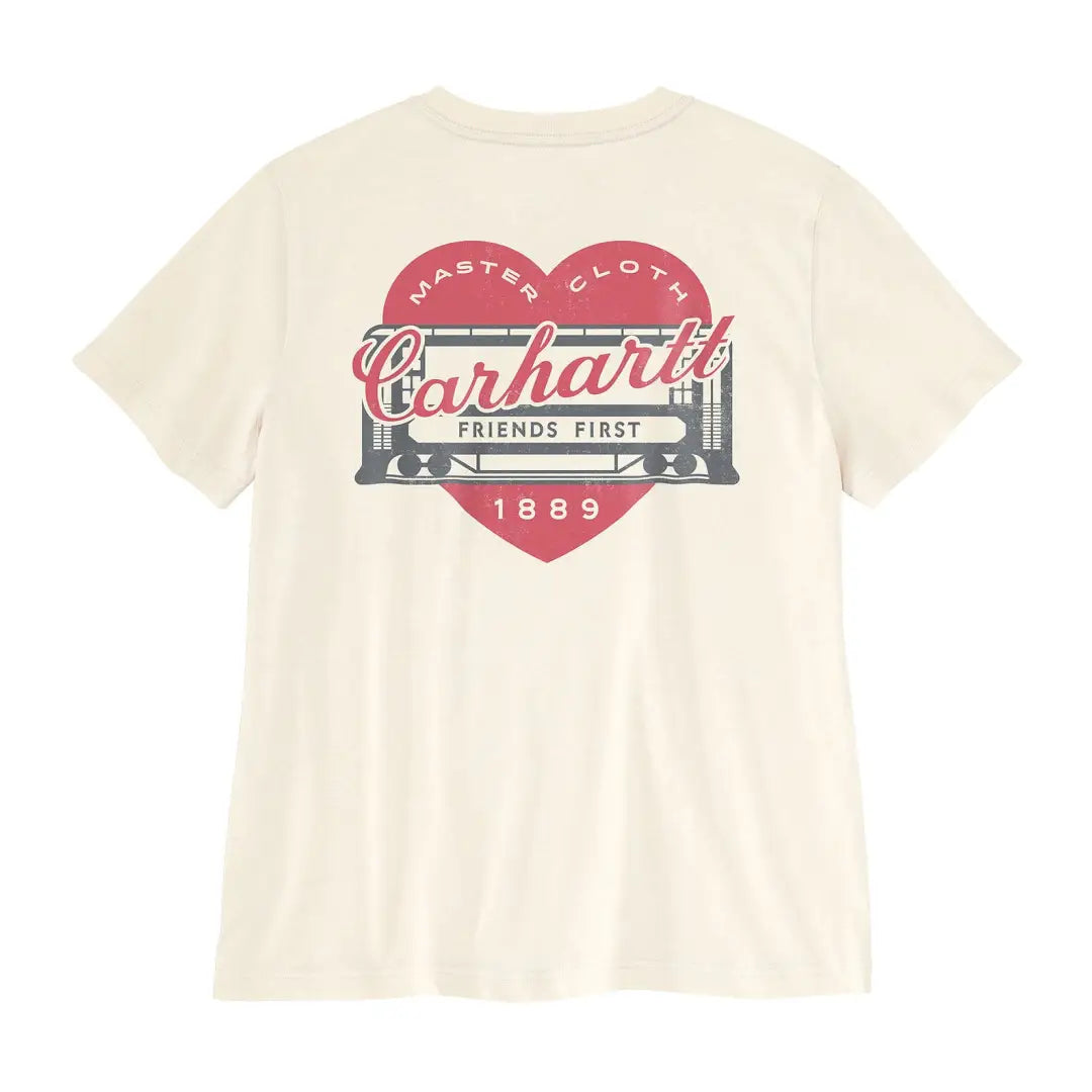 Carhartt womens relaxed heritage t-shirt in cream with red heart graphic for outdoors
