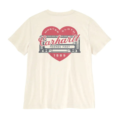 Carhartt womens relaxed heritage t-shirt in cream with red heart graphic for outdoors