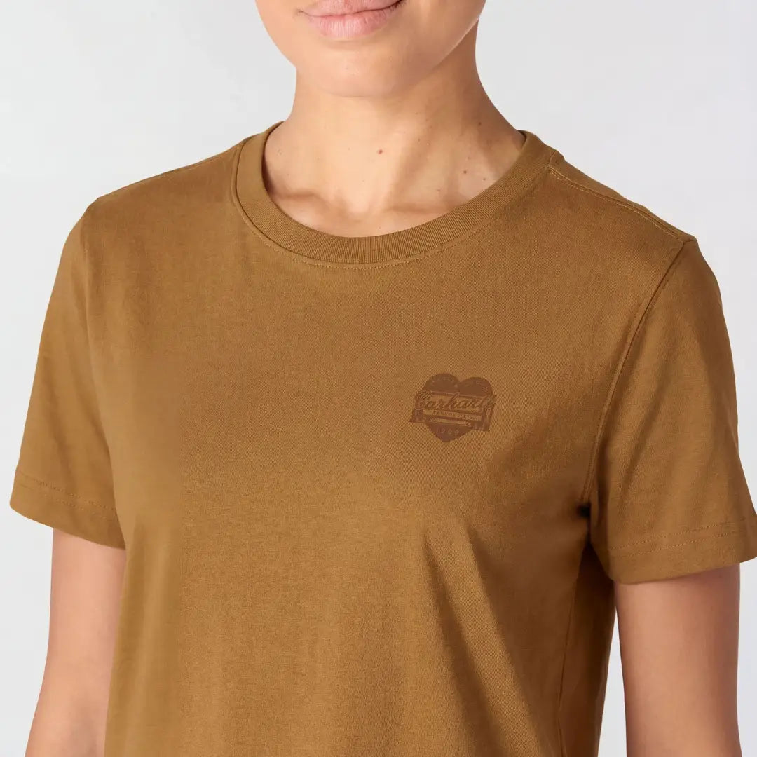 Carhartt womens relaxed heritage mustard t-shirt with heart logo for outdoors