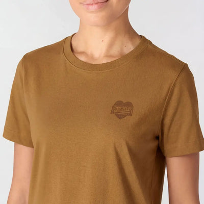 Carhartt womens relaxed heritage mustard t-shirt with heart logo for outdoors
