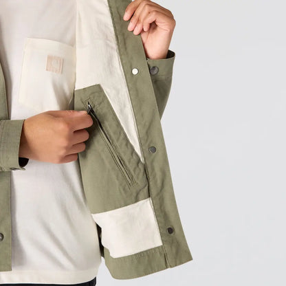 Olive green Carhartt womens ripstop pocket coat with cream accents