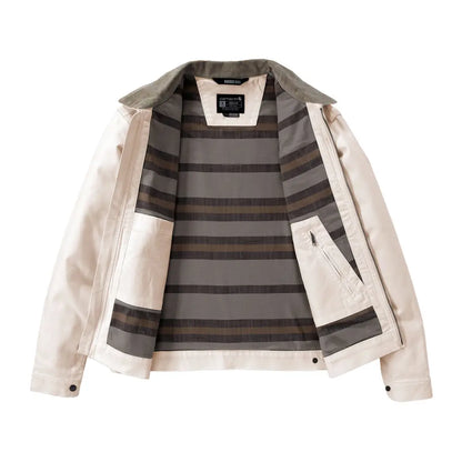 Open light-colored Carhartt Detroit jacket with relaxed fit and striped lining, country clothing