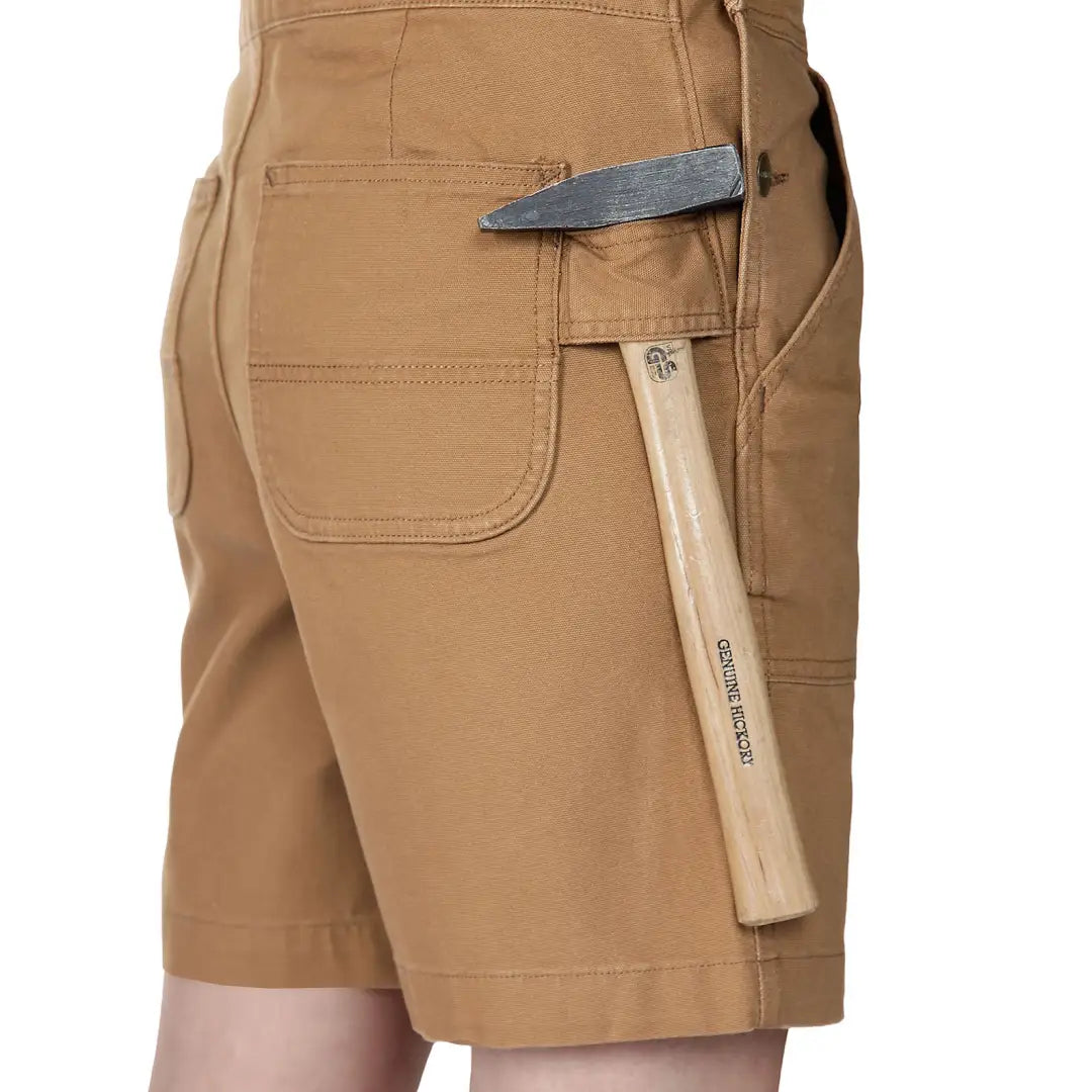 Tan relaxed fit work shorts with hammer perfect for country clothing and hunting trips