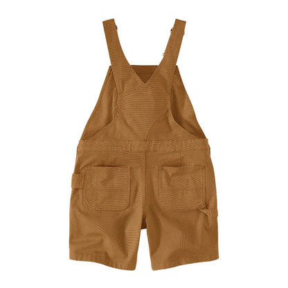 Brown corduroy overalls shorts in relaxed fit, perfect for country clothing and hunting