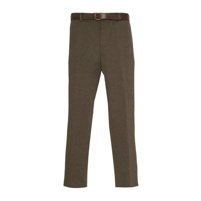 Olive green Cavalry Twill Trousers with a stylish brown belt for superb quality