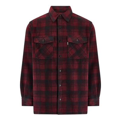 Burgundy and black plaid Champion Eskdale Fleece Shirt with button front and pockets