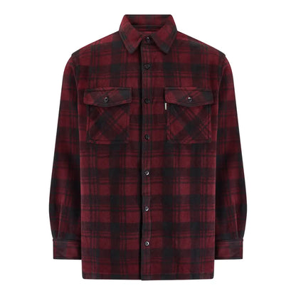 Burgundy and black plaid Champion Eskdale Fleece Shirt with button front and pockets