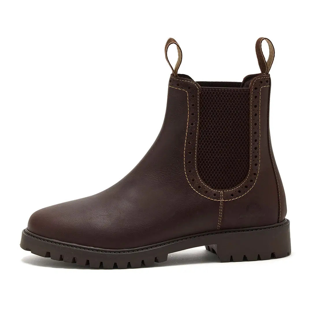 Dark brown leather Chatham Moreton Ladies Brogue Chelsea Boots with lug sole