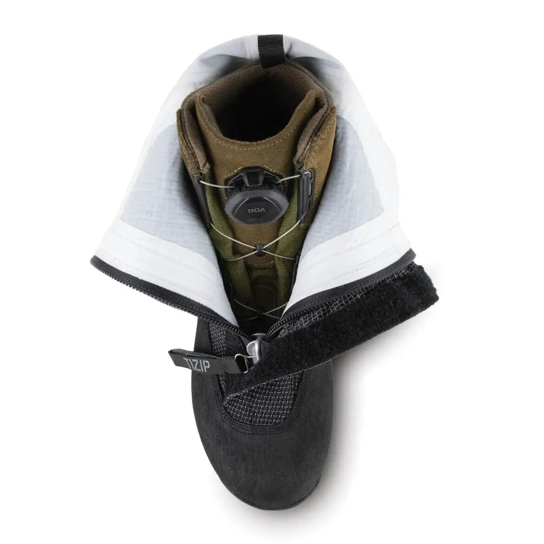 Military-style gas mask with white hood and black neck cover, perfect for outdoor adventures with Crispi Highland Pro Boots