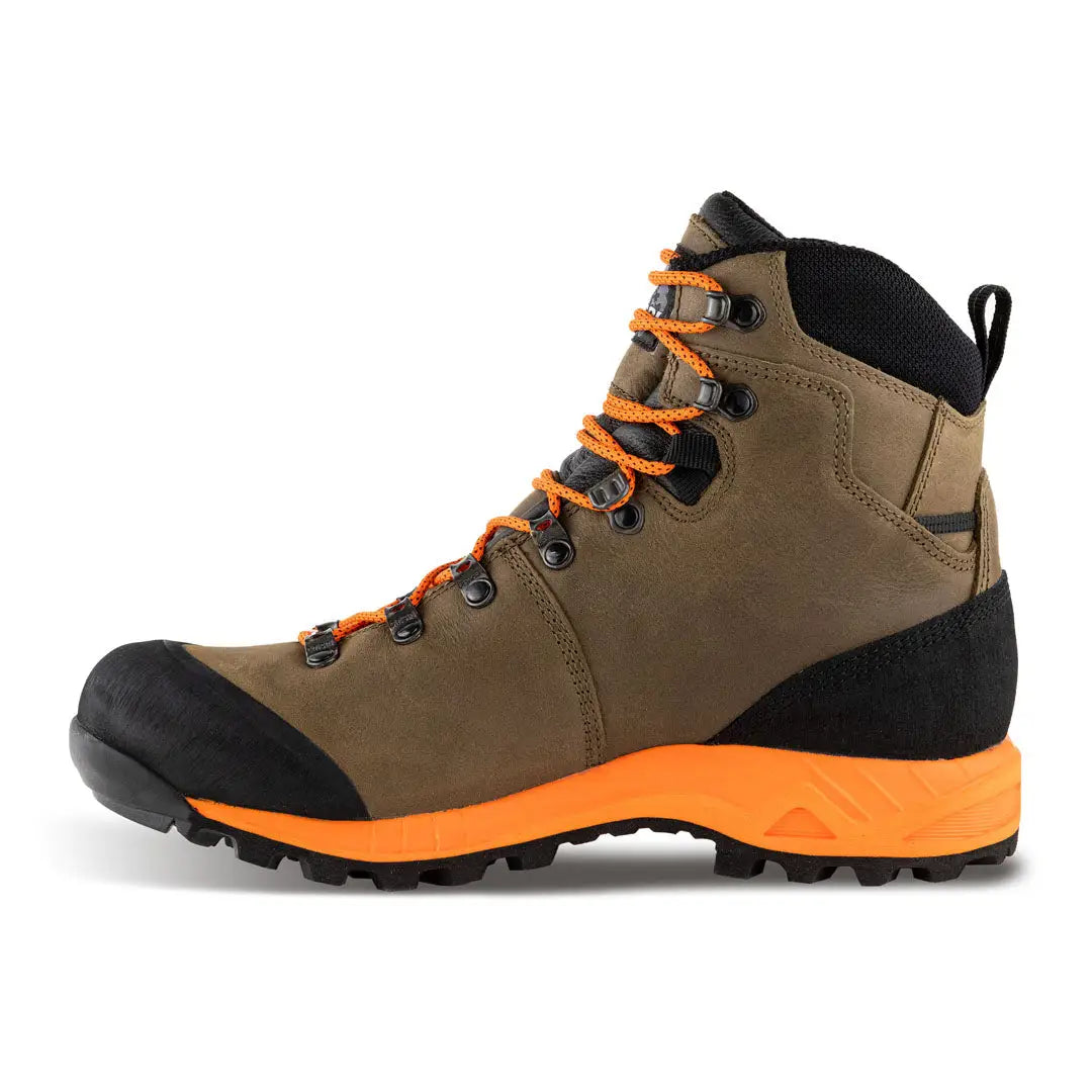 Rugged Crispi Valdres boots with brown leather and orange sole for long hikes