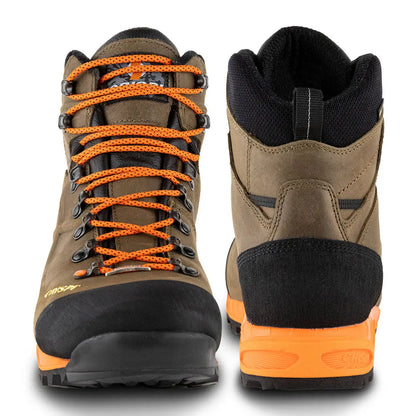 Rugged Crispi Valdres S.E. GTX boots with brown leather and bright orange details for long hikes
