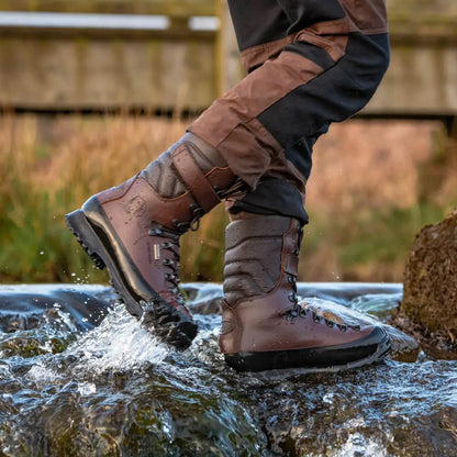 Durable waterproof brown leather hiking boots for outdoors and country clothing hunting