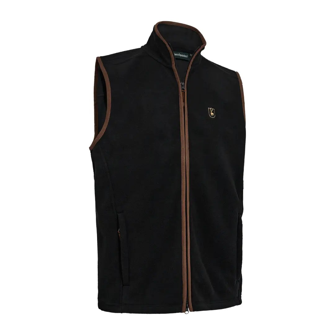 Deerhunter Cumbria fleece waistcoat with black fleece and brown trim for outdoor fun