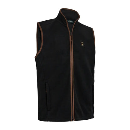 Deerhunter Cumbria fleece waistcoat with black fleece and brown trim for outdoor fun