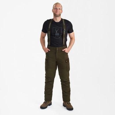 Man in black t-shirt and olive cargo pants showcasing Eagle Winter Trousers