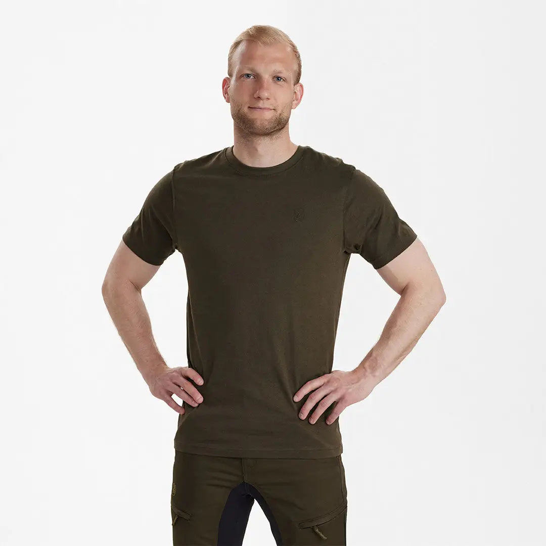 Olive green Deerhunter Easton T-shirt displayed for casual wear style