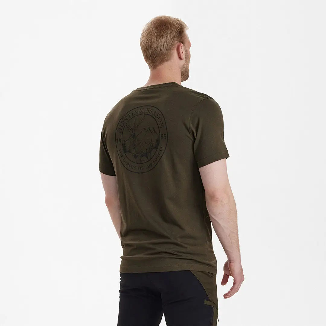 Olive green Deerhunter Easton T-shirt with back graphic for a chill look
