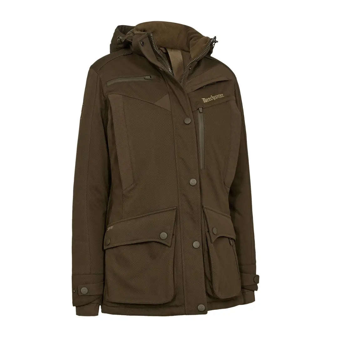 Olive green Deerhunter Lady Muflon Pro Winter Jacket with hood