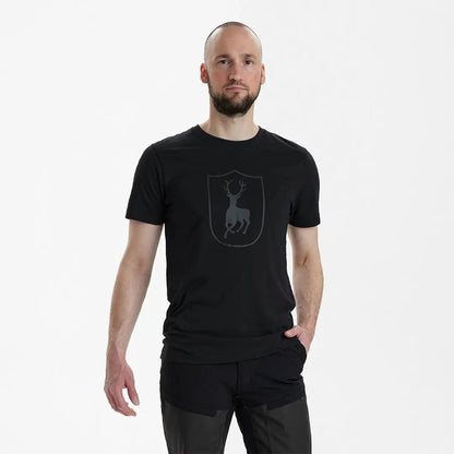 Black Deerhunter Logo T-shirt with a deer crest perfect for country clothing and hunting
