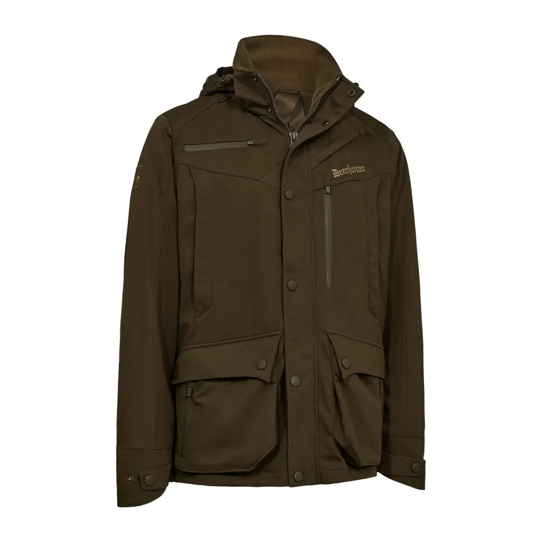 Olive green Deerhunter Muflon Pro Light Jacket with hood for outdoor adventures