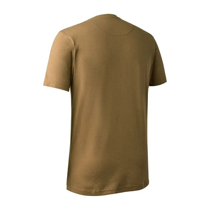 Khaki short-sleeved Deerhunter Nolan T-shirt with a classic round neck style