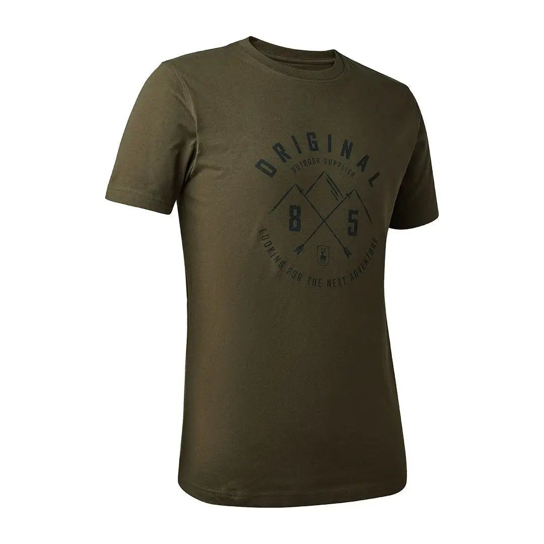 Olive green Deerhunter Nolan T-shirt featuring a cool mountain graphic