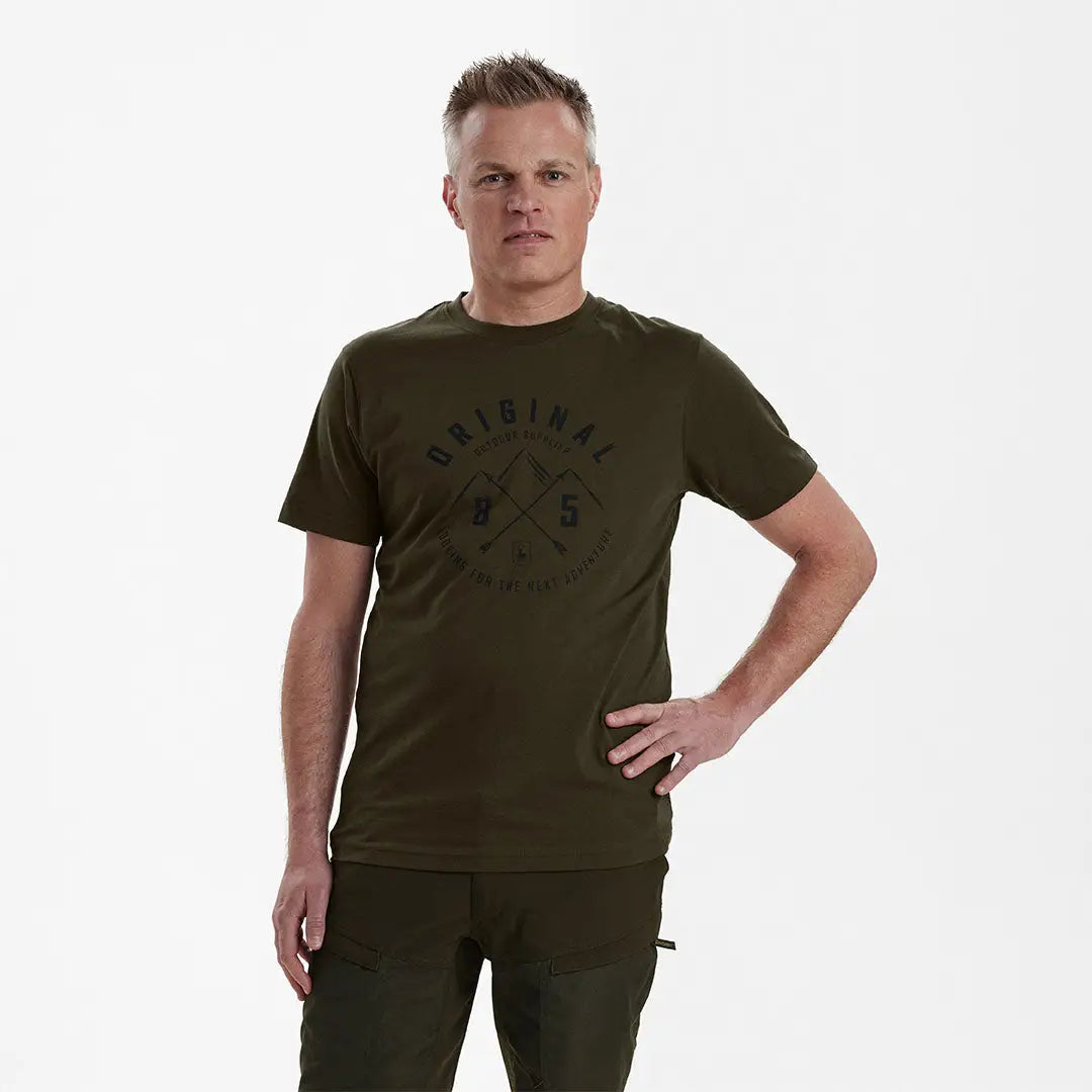 Olive green Deerhunter Nolan T-shirt, perfect for outdoor adventures and casual wear