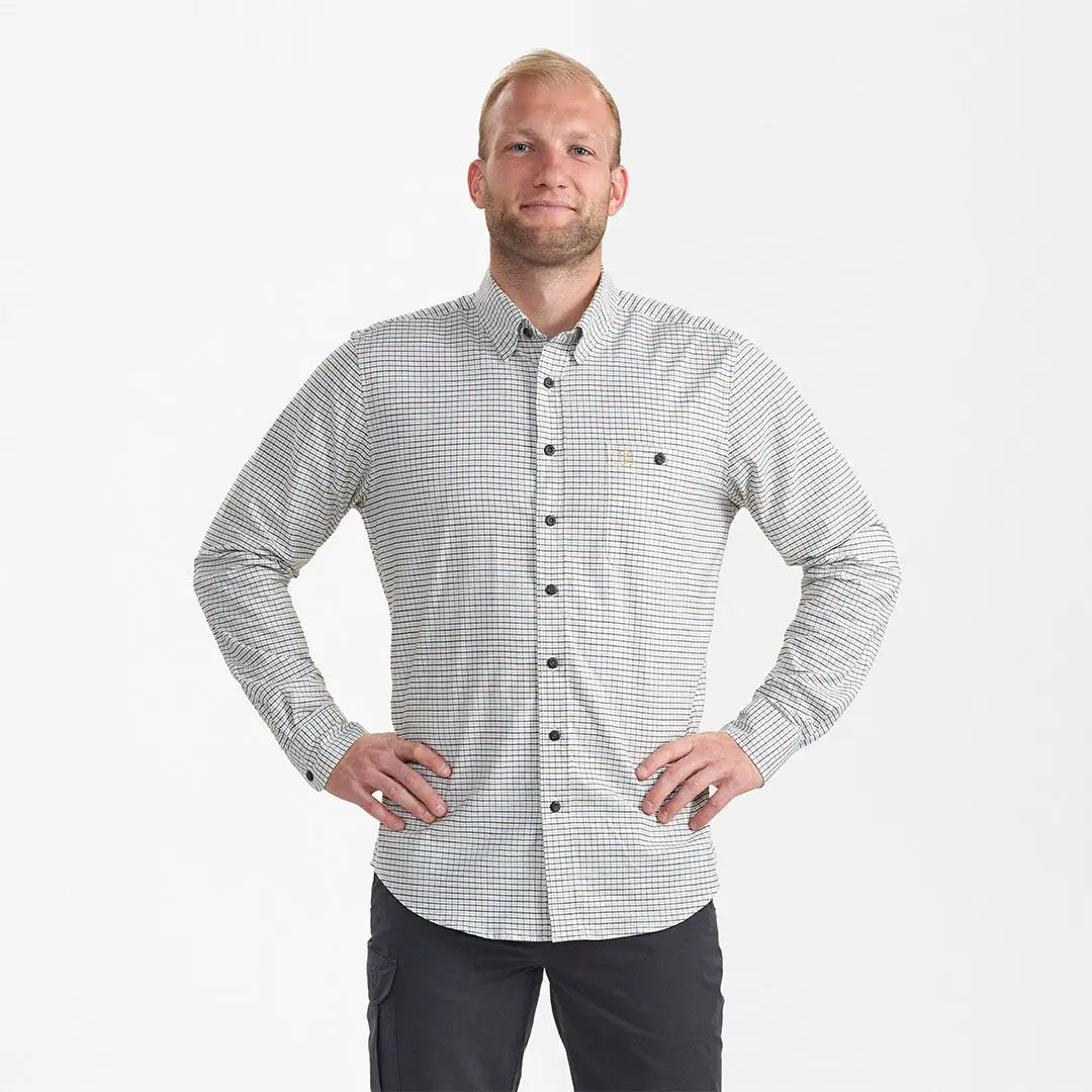 Man wearing Deerhunter Samuel Shirt with hidden button-down and chest pocket